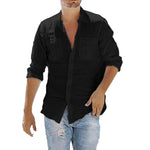 Solid Color Linen Pocket Long Sleeve Shirt