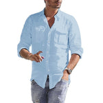 Solid Color Linen Pocket Long Sleeve Shirt
