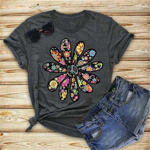 Flower Print Peace T-Shirt