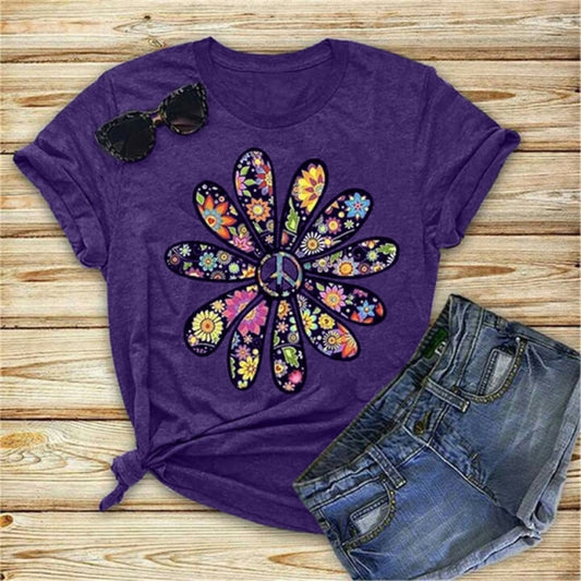 Flower Print Peace T-Shirt