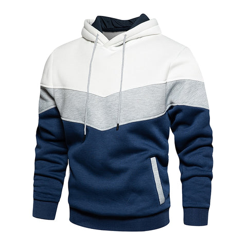 Men's Patchwork Hooded Sweatshirt Hoodies Clothing  Warm Streetwear Male