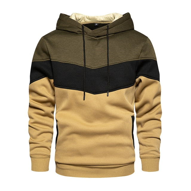 Men's Patchwork Hooded Sweatshirt Hoodies Clothing  Warm Streetwear Male