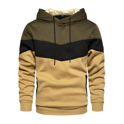 Men's Patchwork Hooded Sweatshirt Hoodies Clothing  Warm Streetwear Male