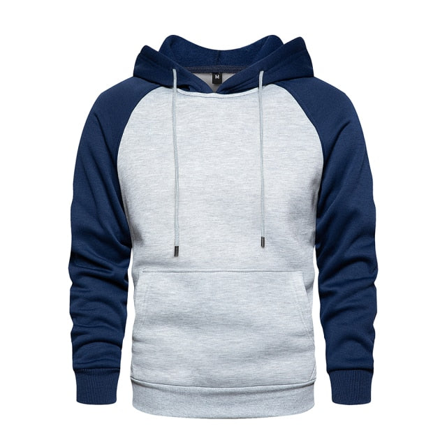 Men's Patchwork Hooded Sweatshirt Hoodies Clothing  Warm Streetwear Male