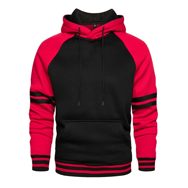 Men's Patchwork Hooded Sweatshirt Hoodies Clothing  Warm Streetwear Male