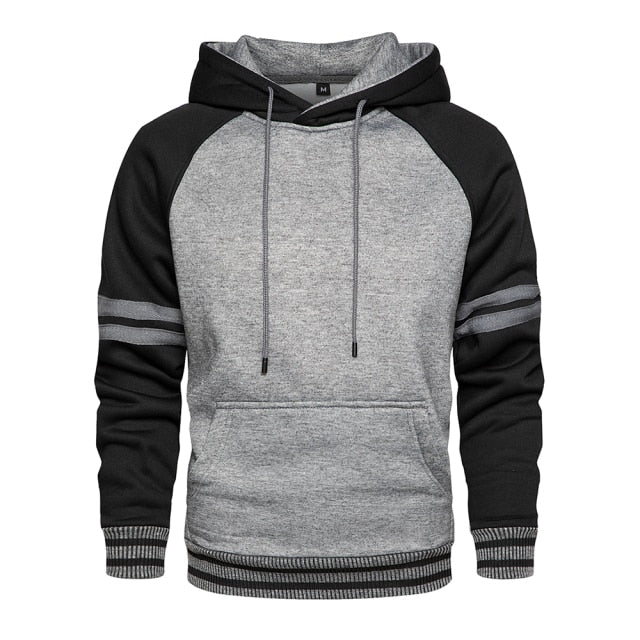 Men's Patchwork Hooded Sweatshirt Hoodies Clothing  Warm Streetwear Male