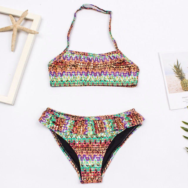 Two-Piece Halter Top Swim Suit