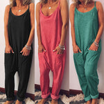Casual Loose Solid Strap Jumpsuit