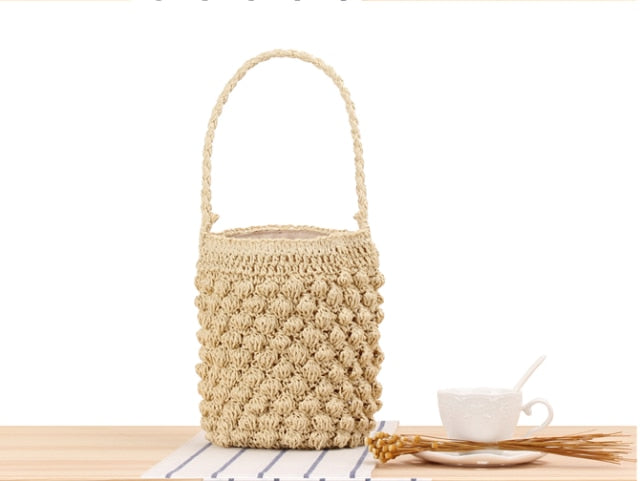 Vintage Round Straw Beach Bag