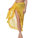 Solid Color Ruffled Lace-Up Bikini Cover Up