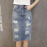 Denim Ripped Jean High Waste Skirt