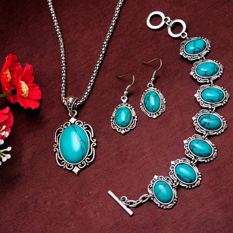 Vintage Stone And Silver Color Jewelry Set