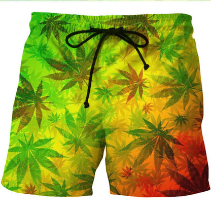 3D Leaf Print Summer Beach Shorts