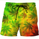 3D Leaf Print Summer Beach Shorts
