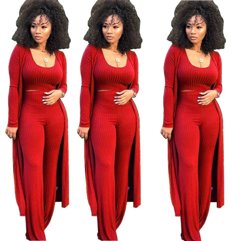 Solid Color 3 Piece Long Sleeve Cardigan Set
