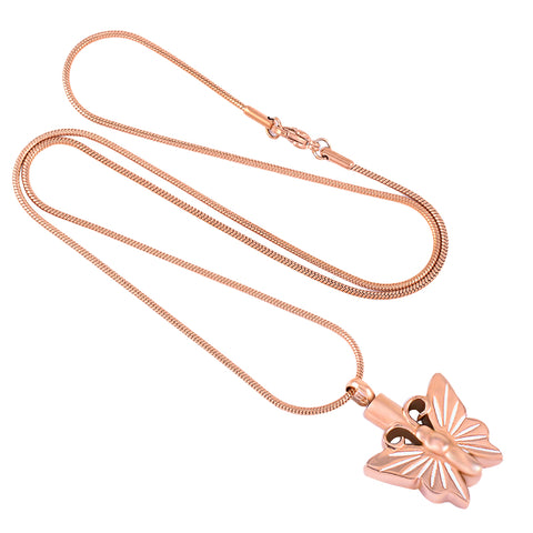 New Z276 rose gold Butterfly Cremation Jewelry Stainless Steel Memorial Urn Pendant Necklace Keepsake For Pet
