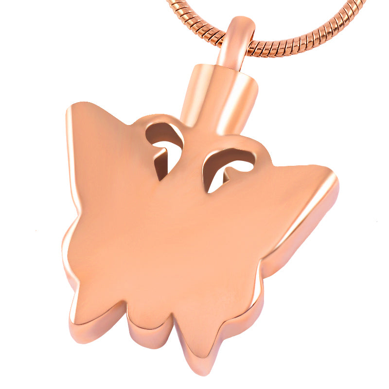 New Z276 rose gold Butterfly Cremation Jewelry Stainless Steel Memorial Urn Pendant Necklace Keepsake For Pet